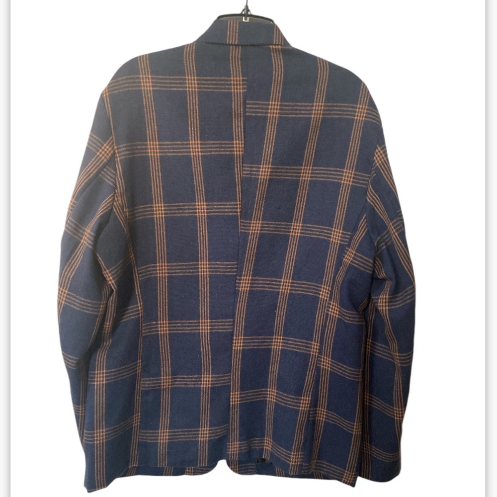 SHEIN Men's Check Plaid Single Button Blazer Navy Blue & Orange Size - L NWOT - Picture 5 of 9